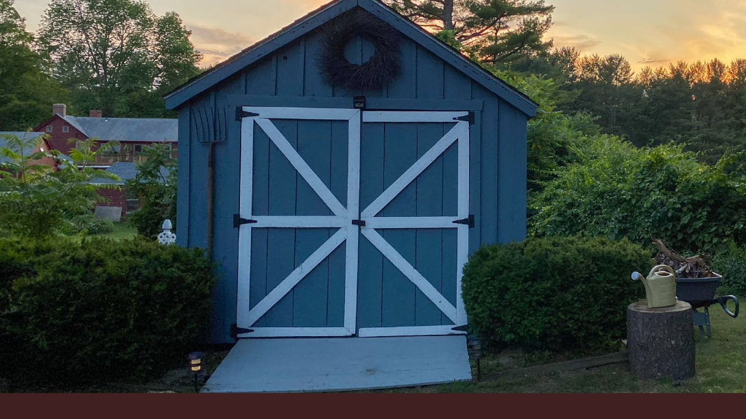 Blue shed with double doors