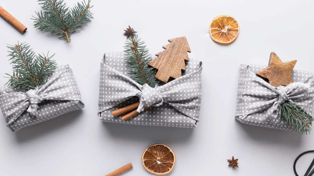 Gifts wrapped in fabric