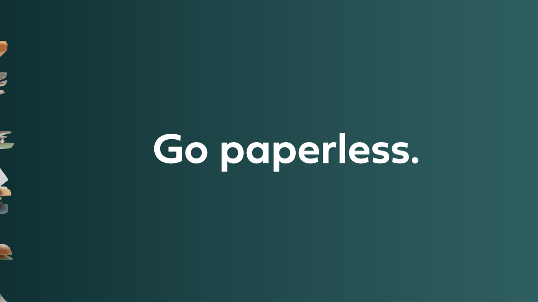 A stack of paper piles up with "Go Paperless" as text in the centre of the image.