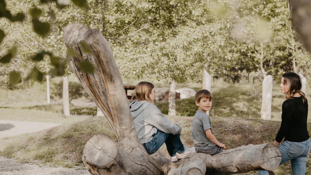 family on a log 