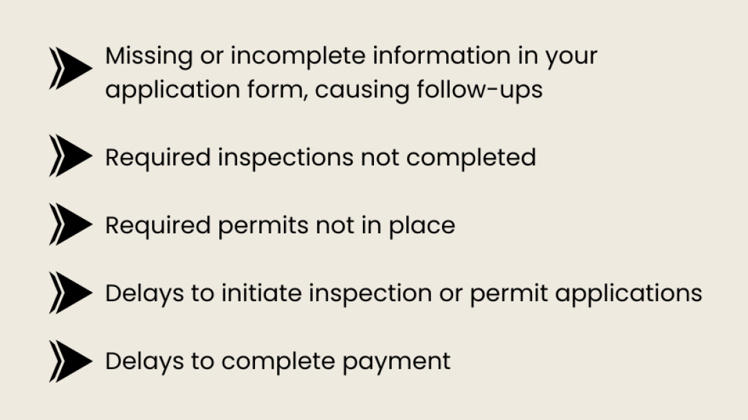 a list of causes for business licence delay