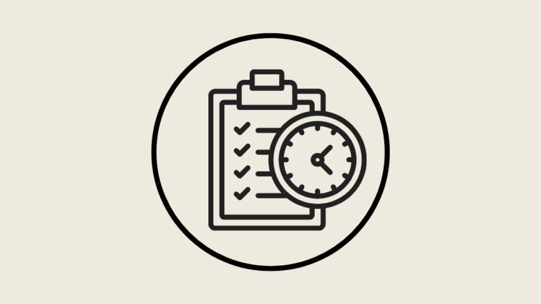 A checklist and clock icon