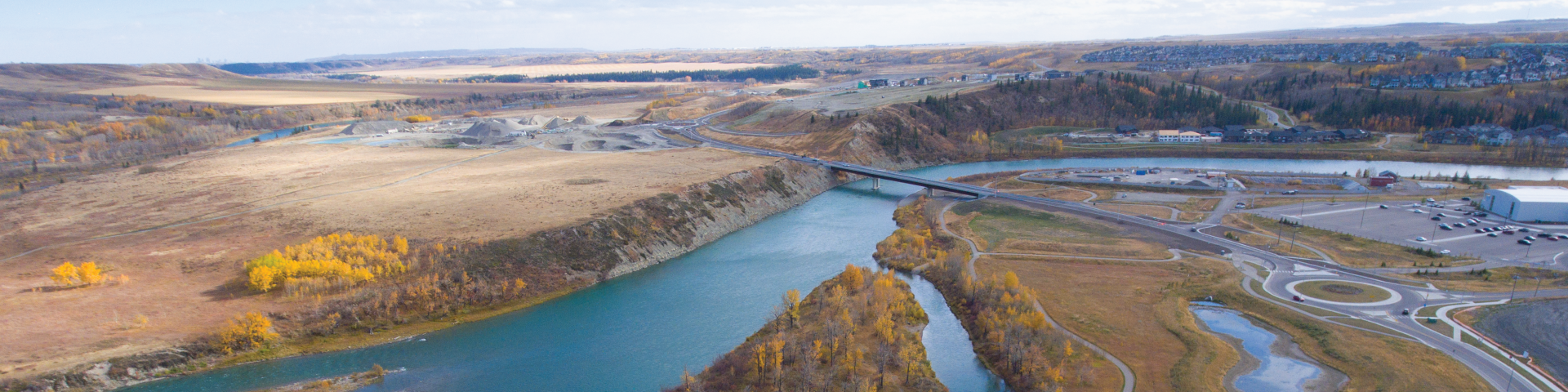 Aerial photo of the Jack Tennant Memorial Bridge in the fall