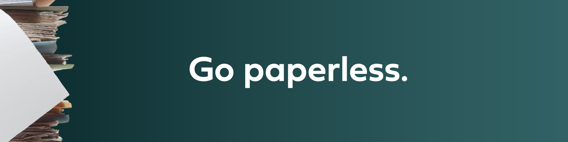 A stack of paper piles up with "Go Paperless" as text in the centre of the image.