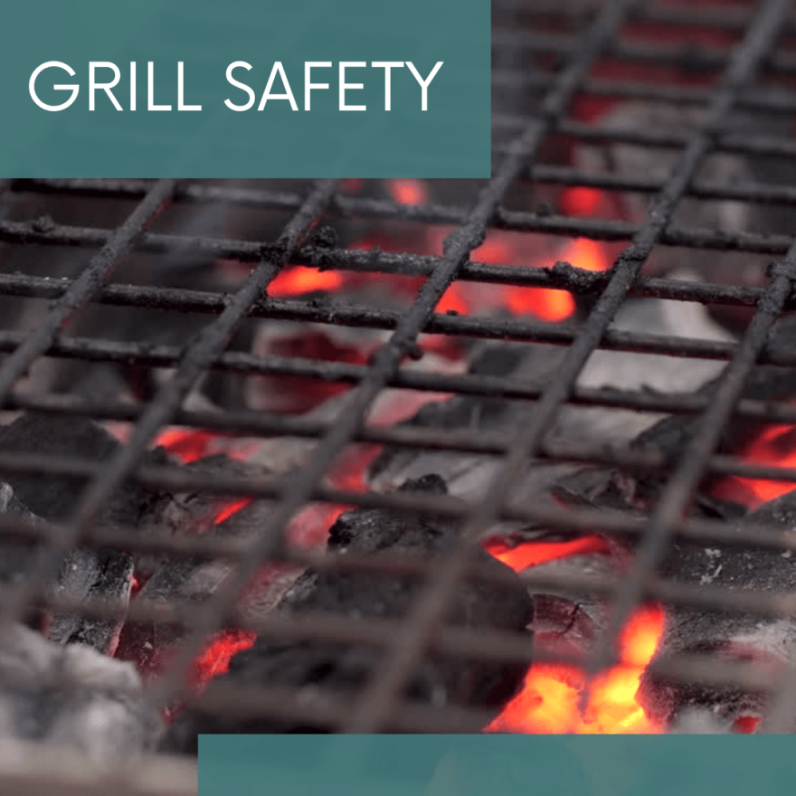 image of grill safety with a charcoal grill and flames 