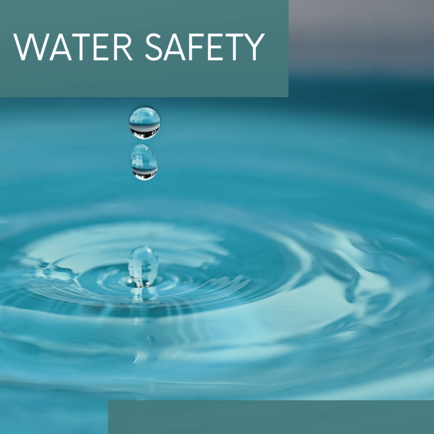 image of water dropping with banner that says water safety