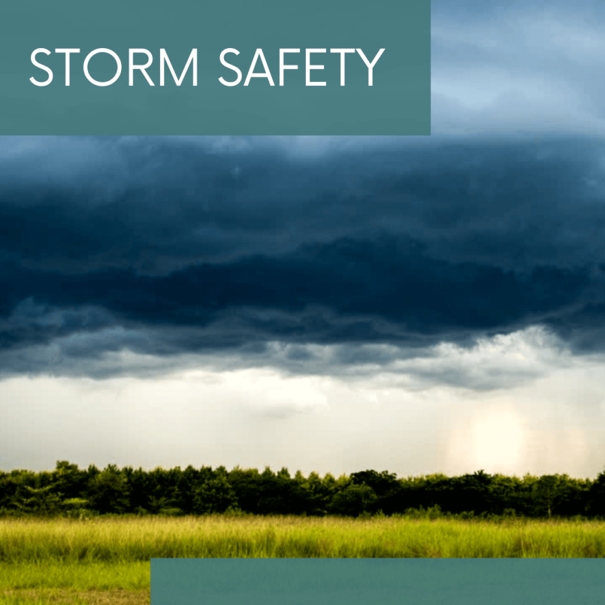 image of storm clouds with banner that says storm safety