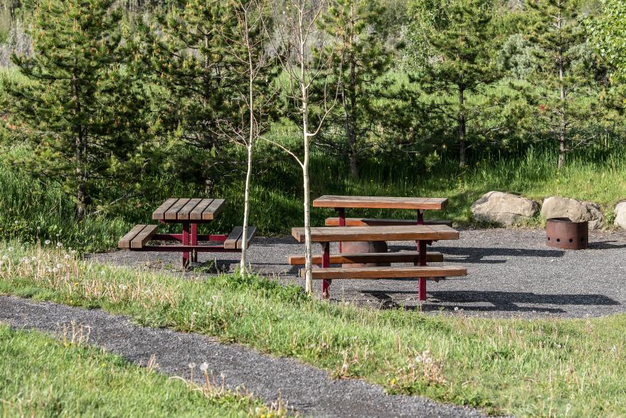 cluster of picnic benches 