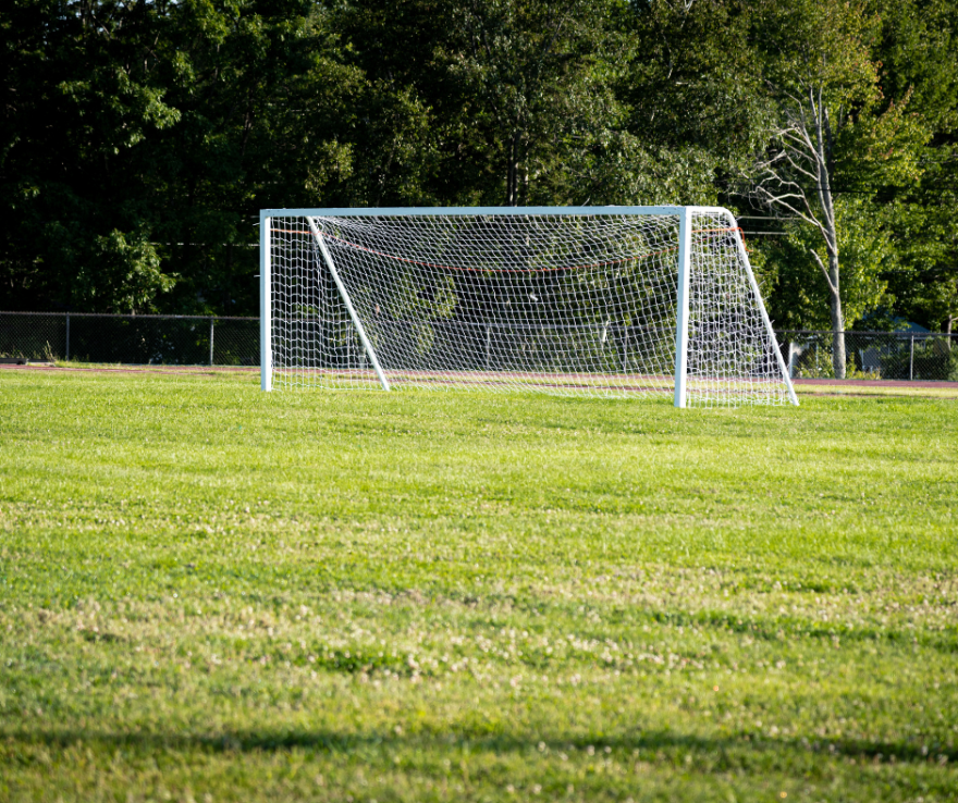 fields with a white soccer net 