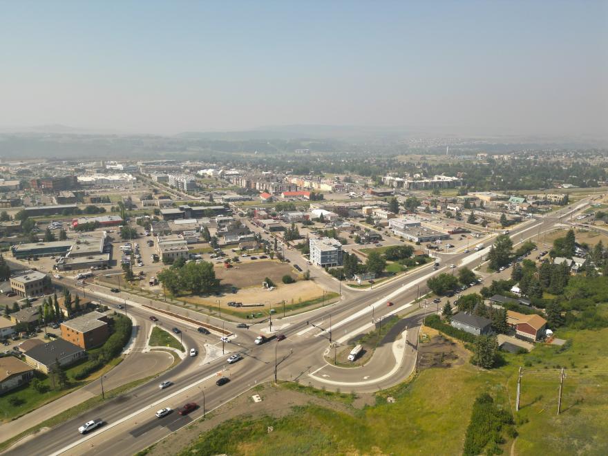 Aerial photo of HWY 1A looking south west, Cochrane, Alberta 