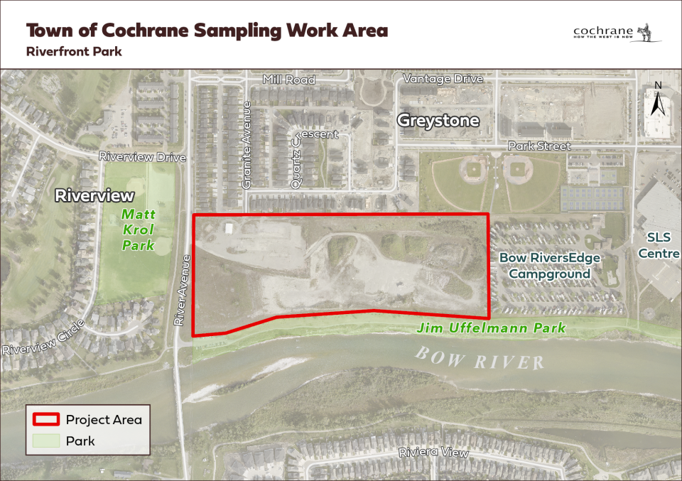 outlined area of riverfront land area for sampling work