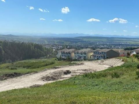 Paved pathway being created connecting some houses near a hill.