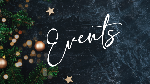 Pine boughs on dark background word events