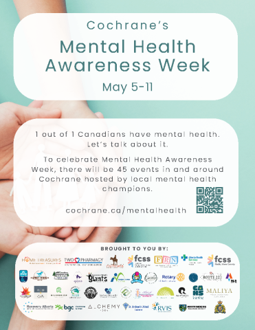 Mental Health Awareness Week 2025 poster with event details and list of sponsors