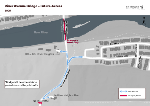 Map of future access starting July 2025. River Heights Rise will connect to Riviera Way.