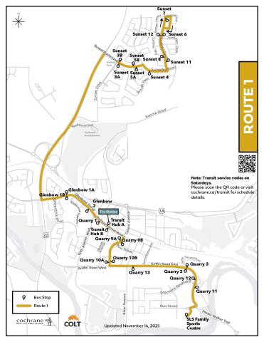 Transit fixed route one with yellow line highlighting route on map
