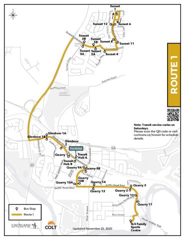 Transit fixed route one with yellow line highlighting route on map