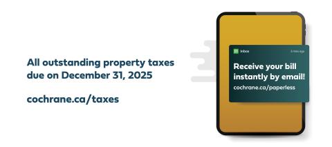 Text on screen, Outstanding 2025 property taxes are due December 31 
