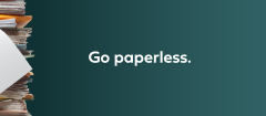 A stack of paper piles up with "Go Paperless" as text in the centre of the image.