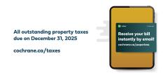 Text on screen, Outstanding 2025 property taxes are due December 31 