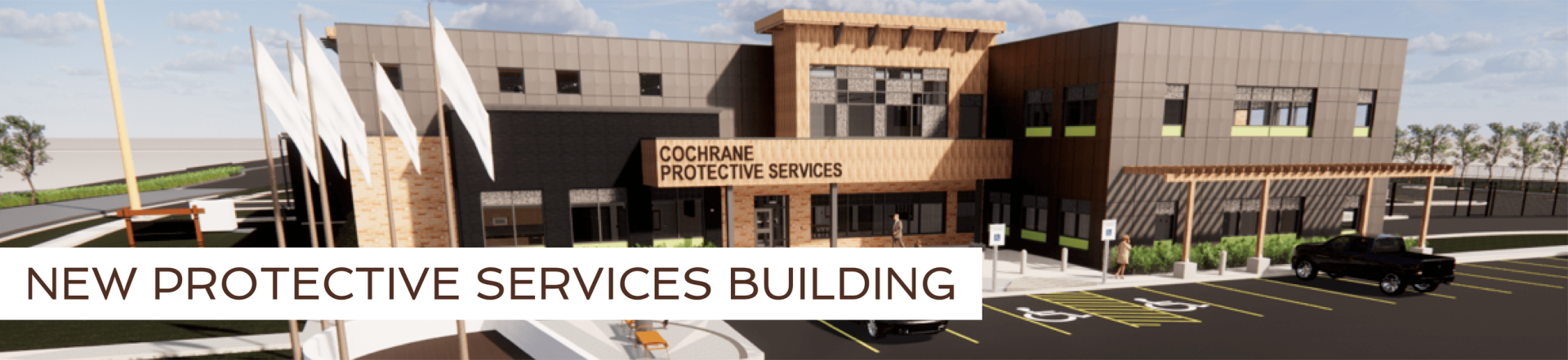 Exterior building rendering of new protective services building.