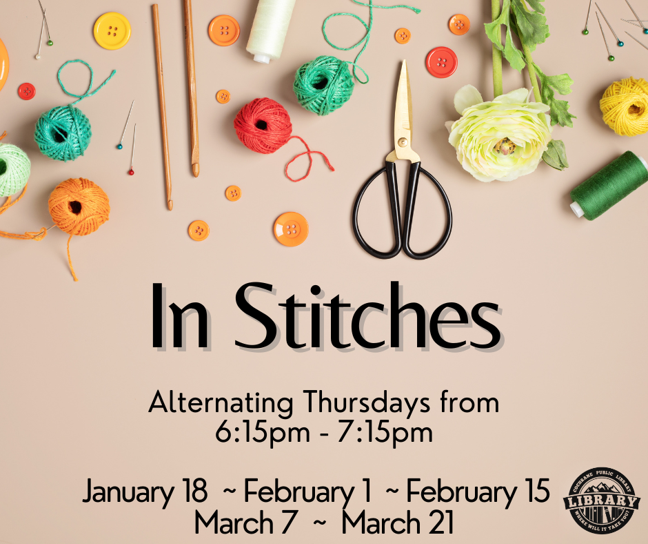 Poster with thread spools, flowers and scissors