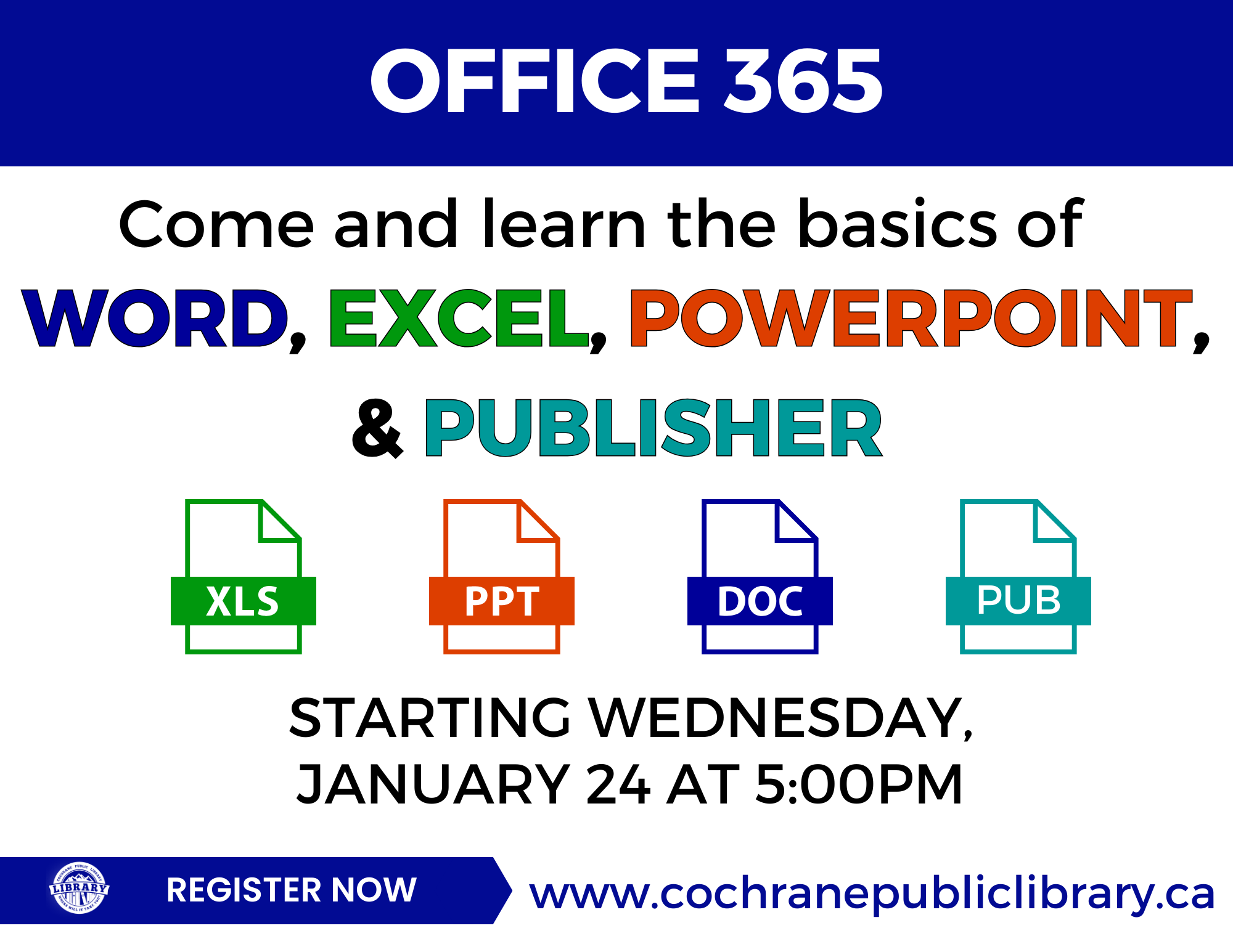 Poster with Microsoft suite graphics.