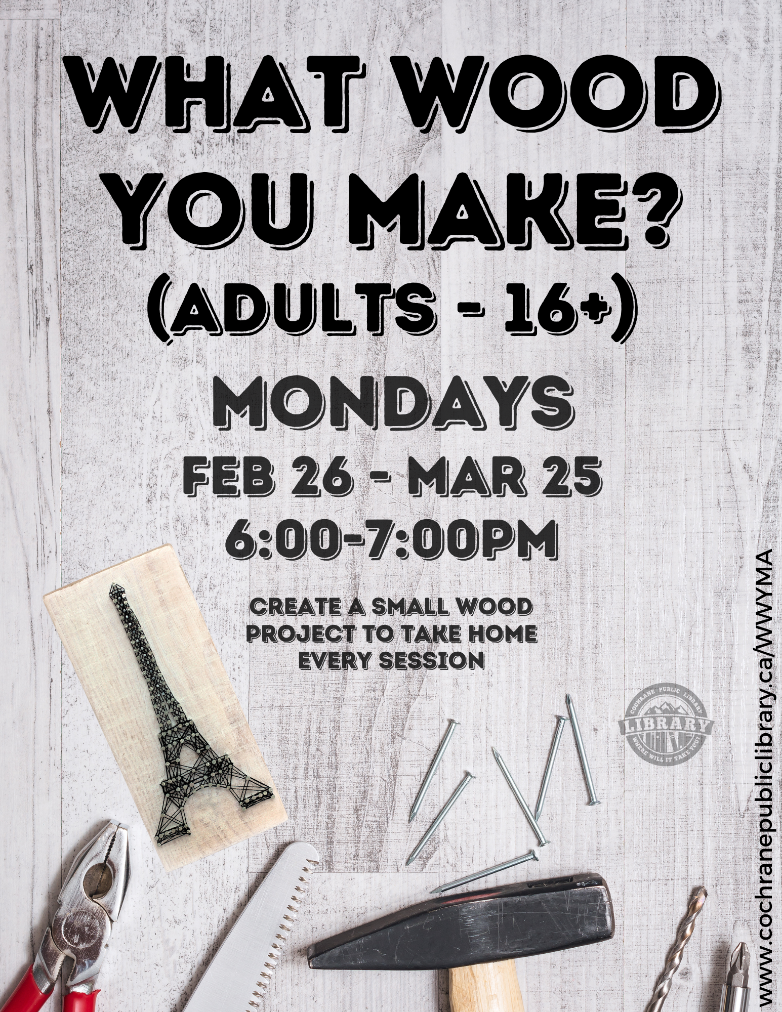 Poster with hammer, pliers, nails