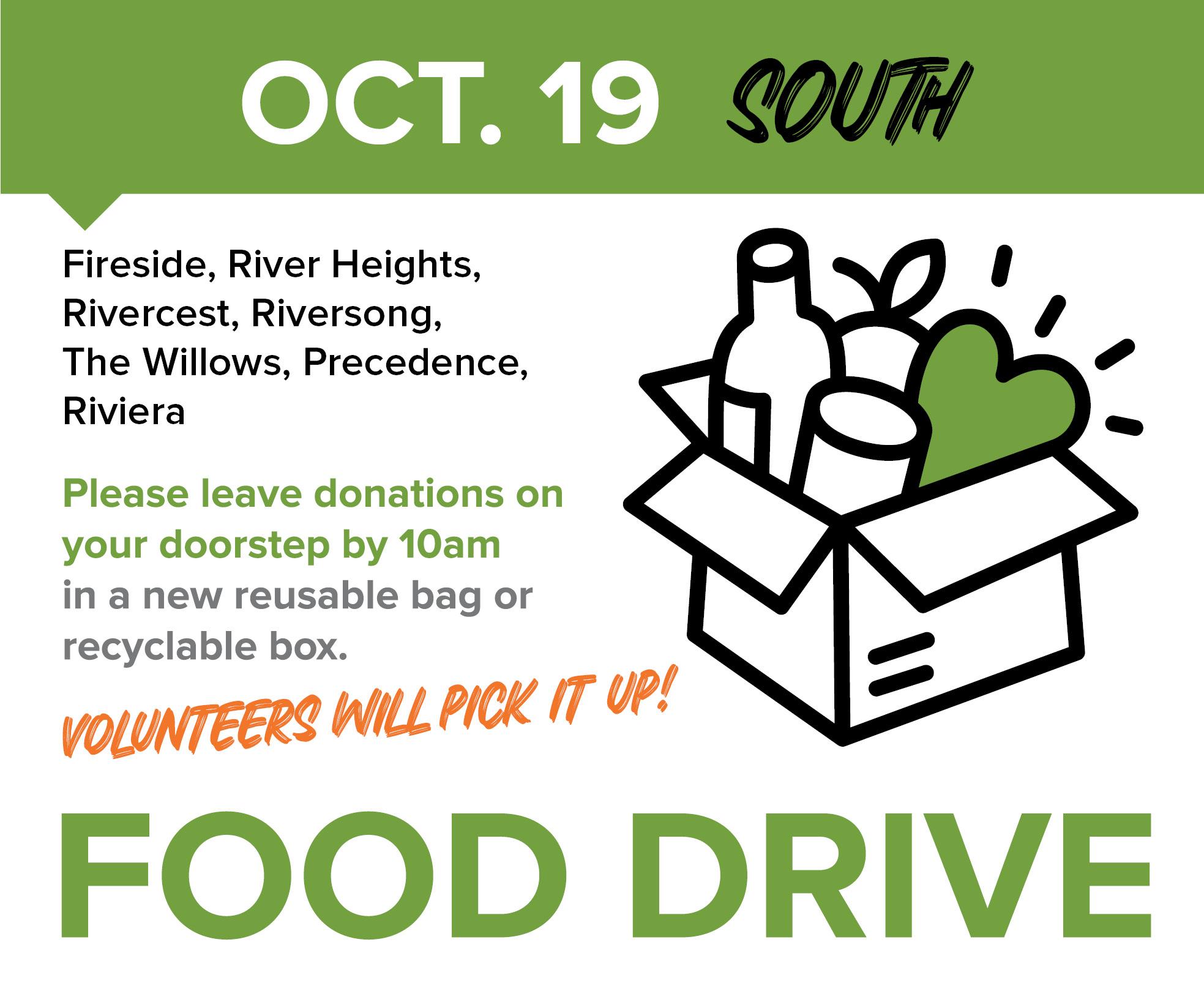 October 19 Food Drive of South Cochrane