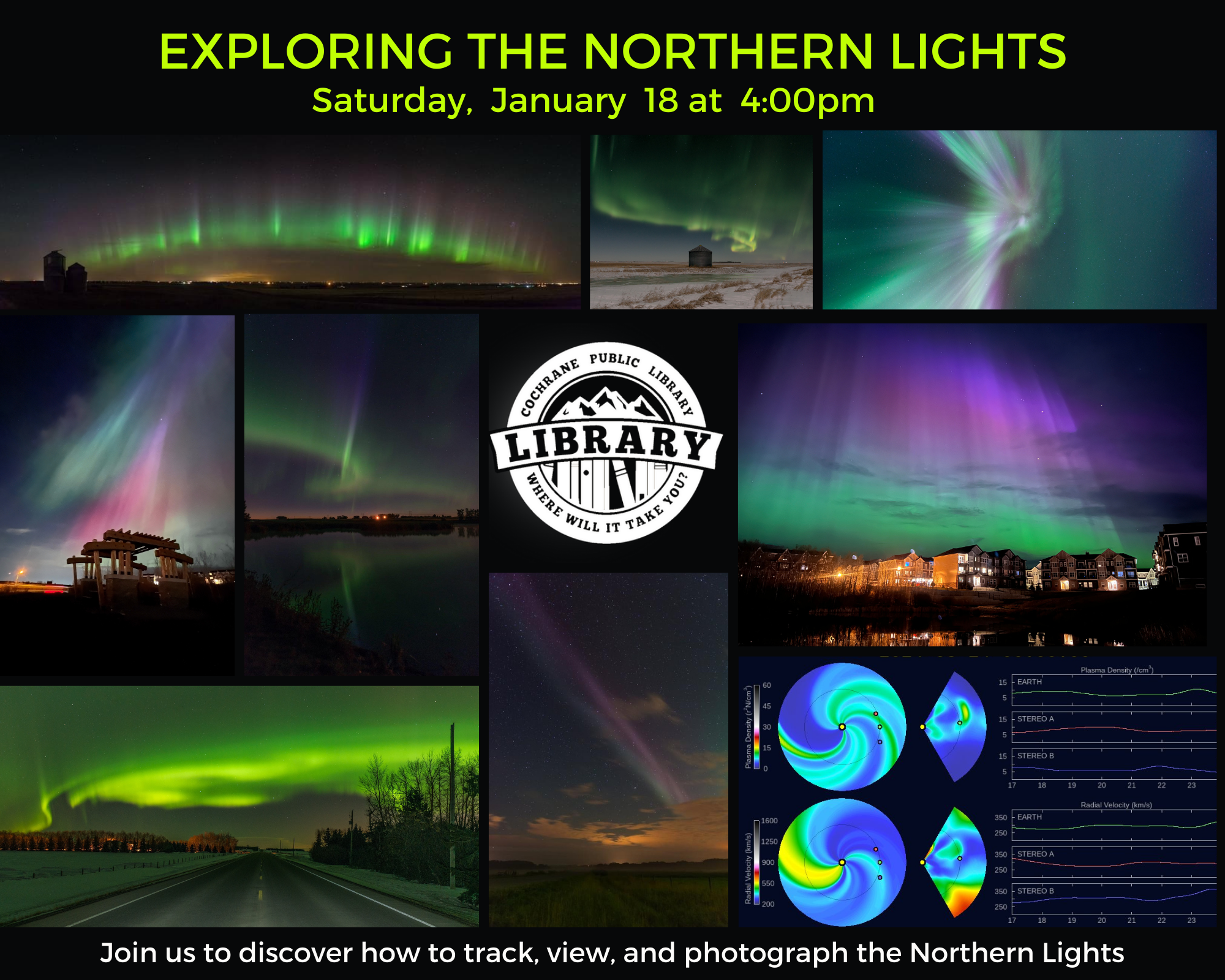 a poster containing images of northern lights