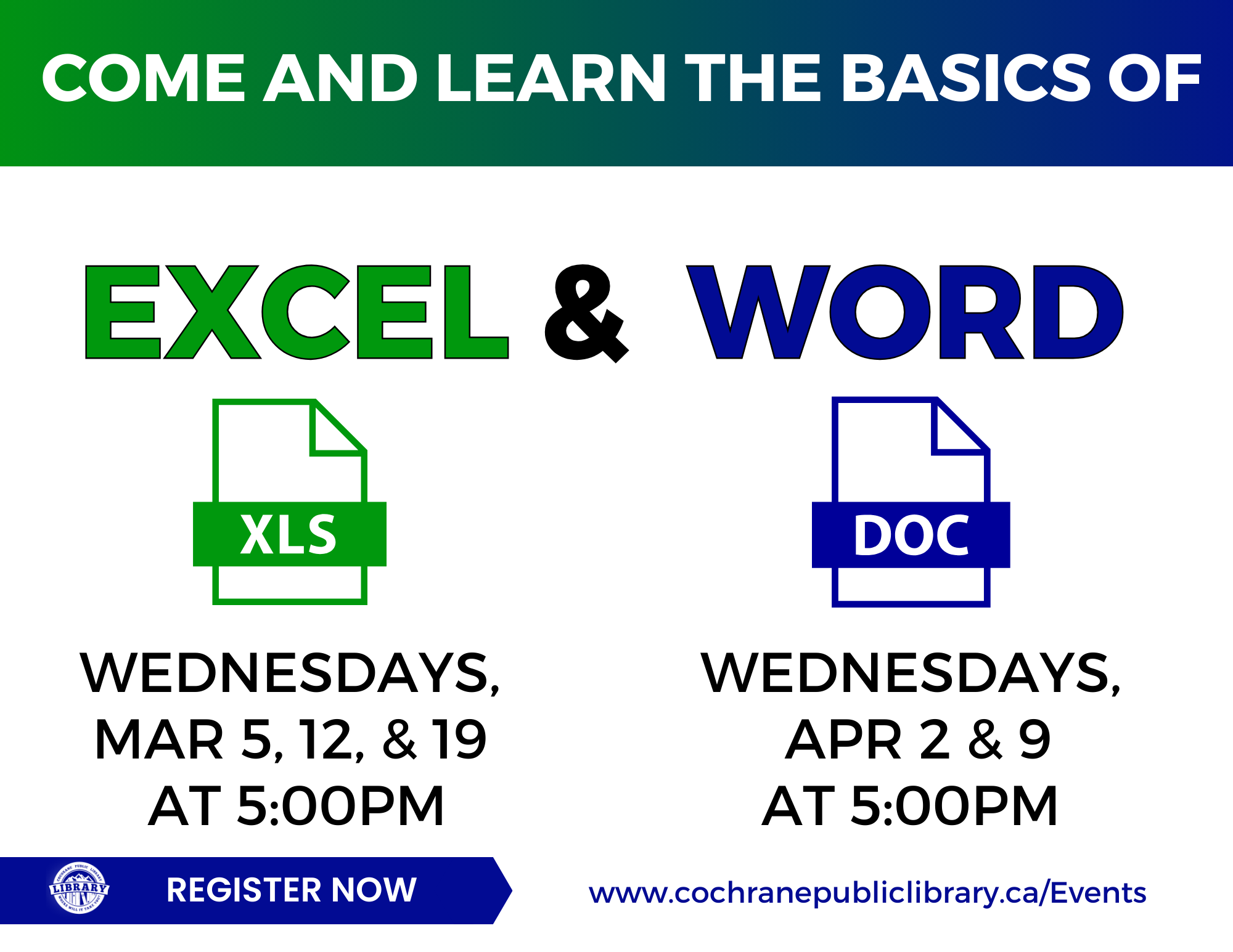 White background with Excel and Word Logos with event information