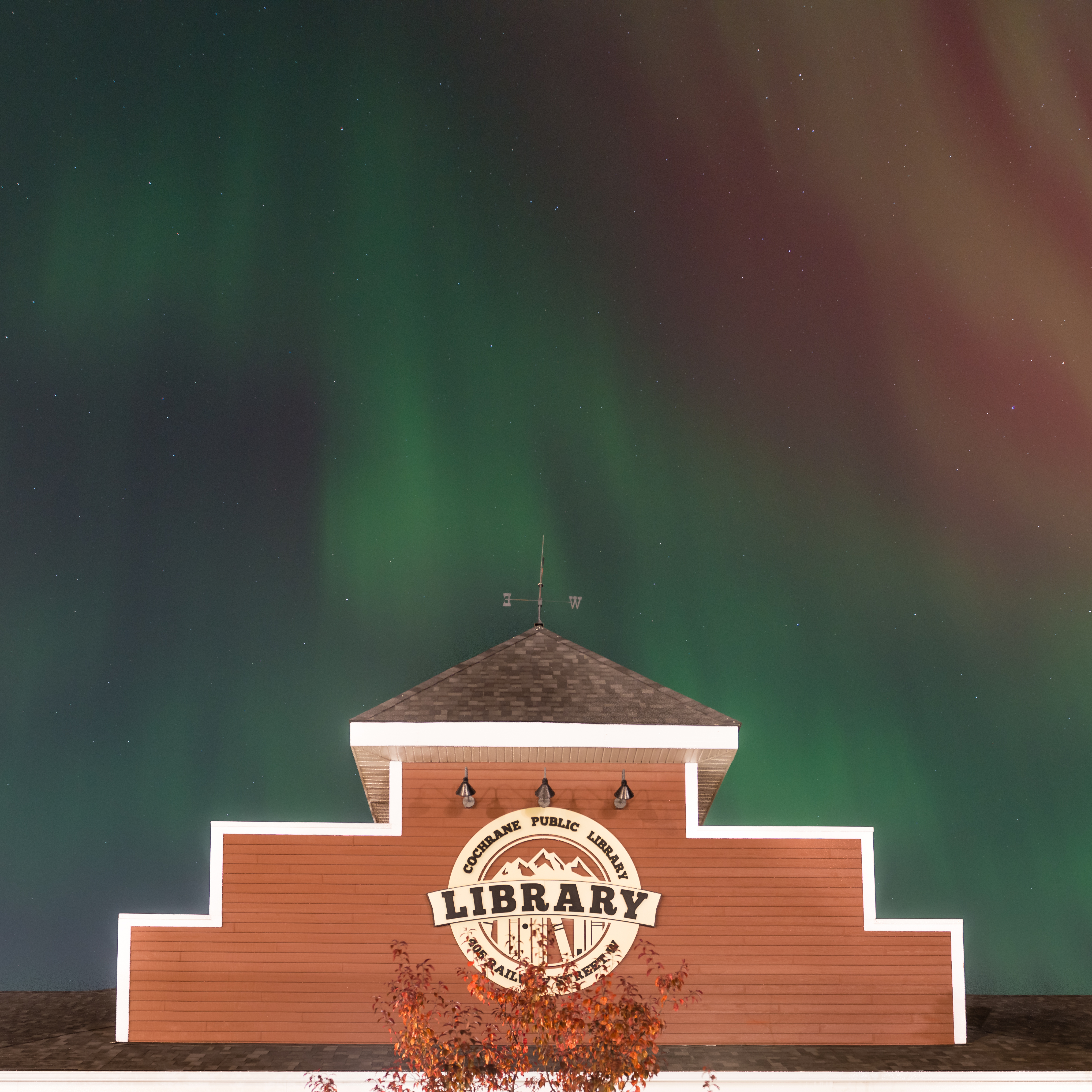 Northern Lights over Cochrane Public Library