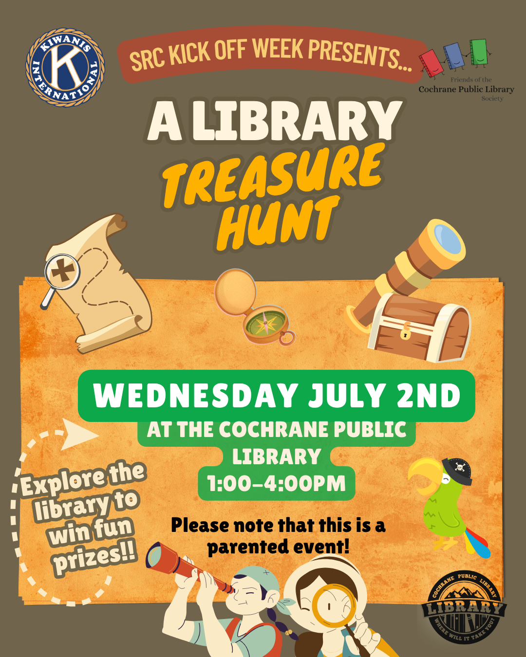 Image for the Treasure Hunt Kick Off Event taking place Wednesday July 2nd from 1:00-4:00pm 