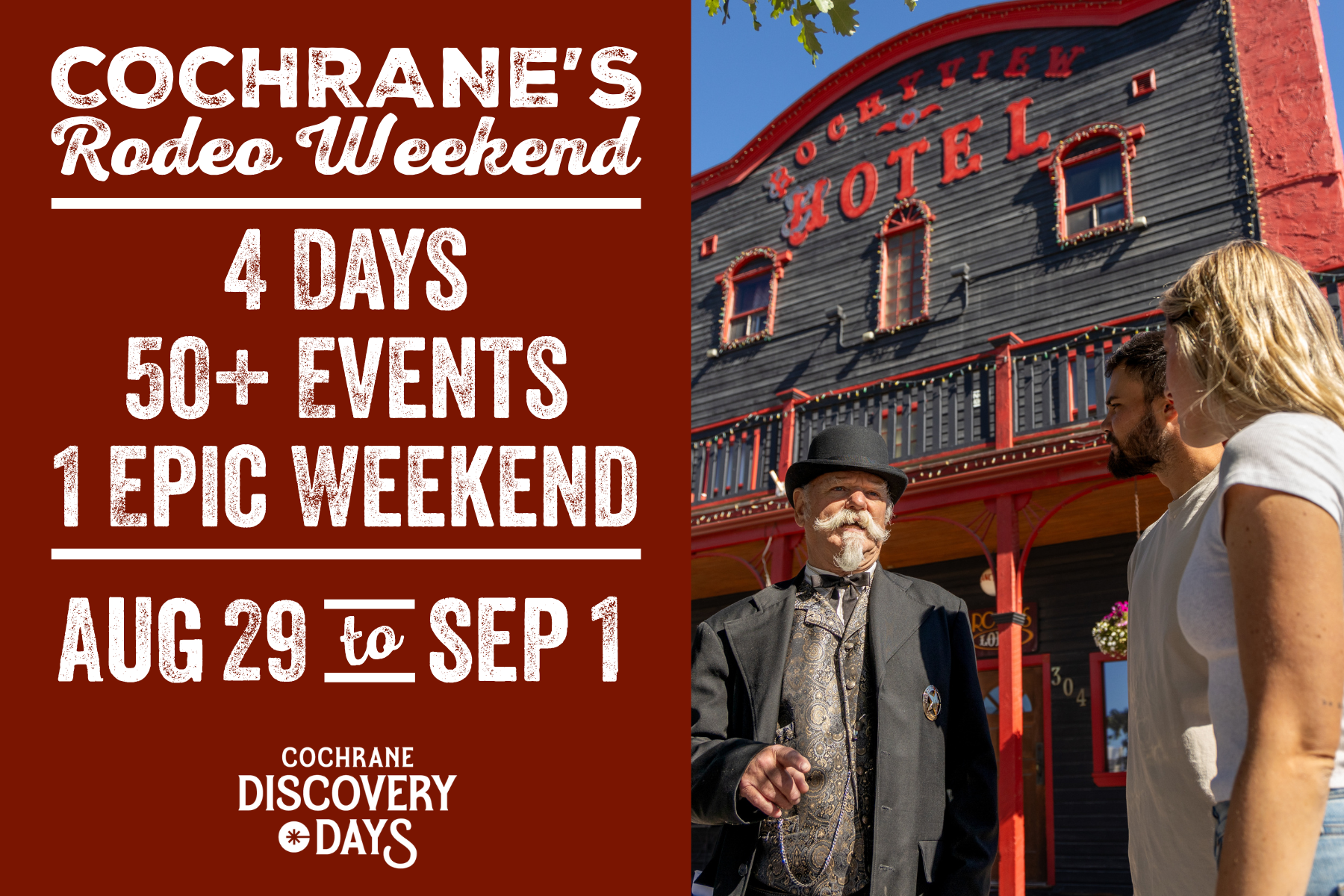 Event poster featuring old time character and event attendees