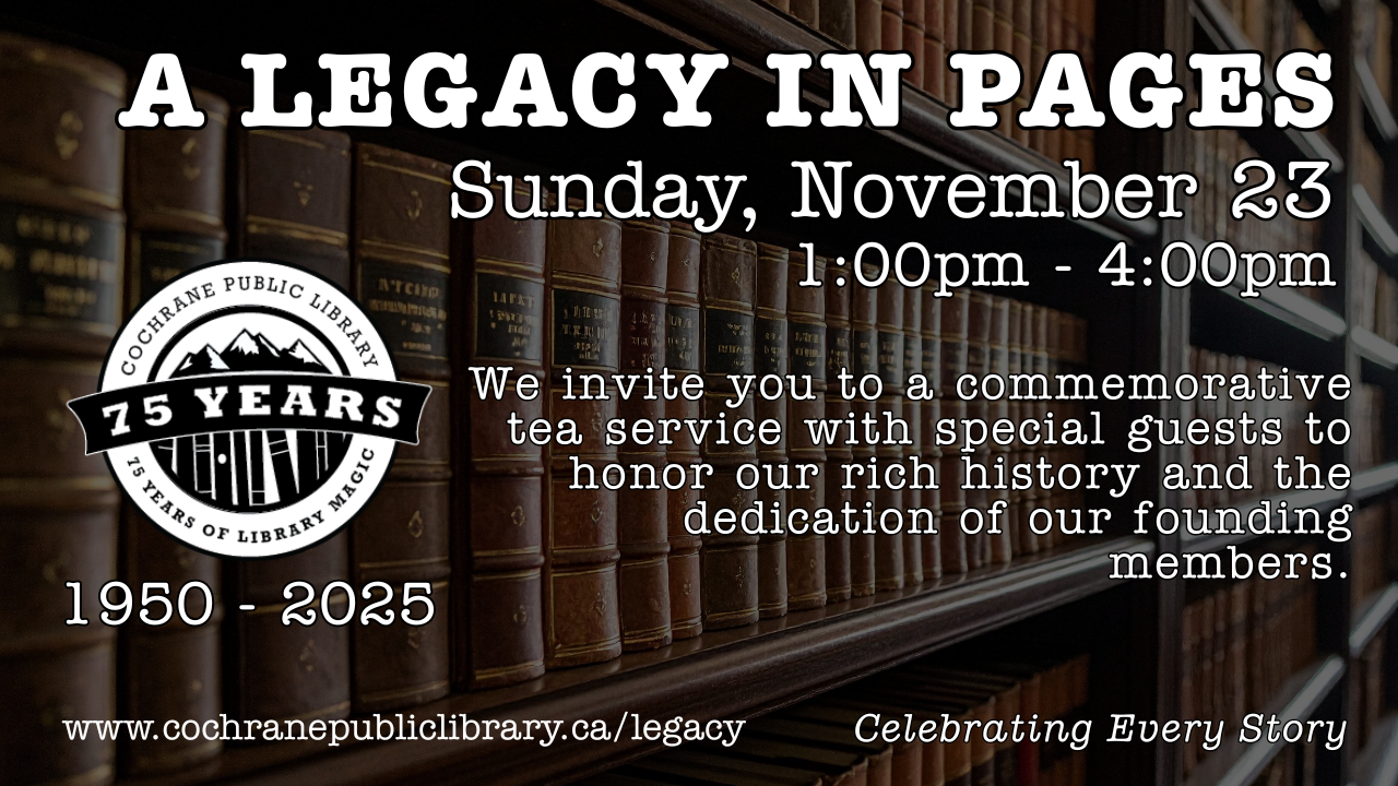 Shelf of books with event details listed