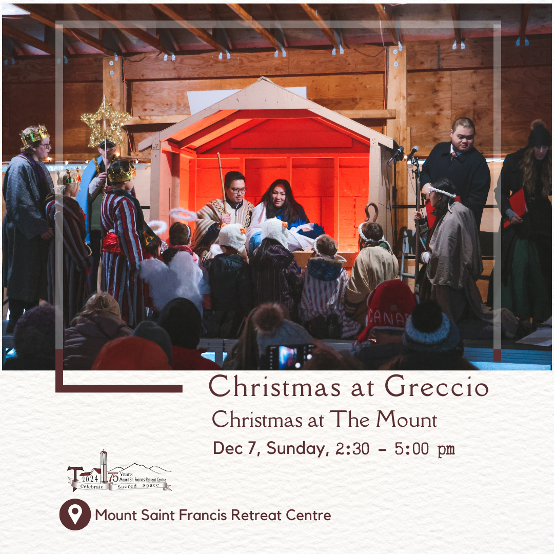 A Poster displaying photos of past Greccio celebrations and outlining event details