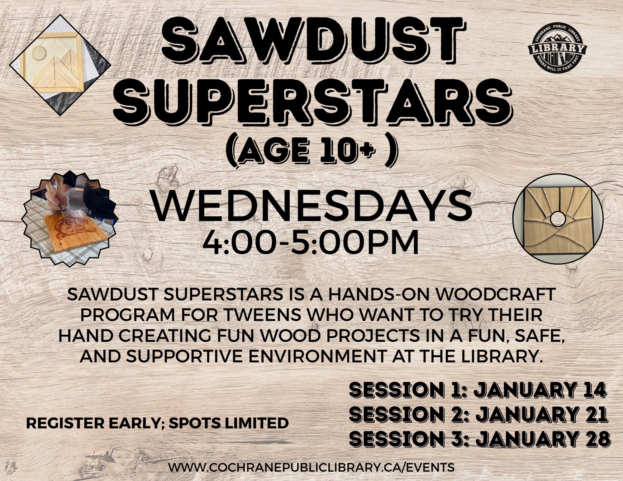 A poster listing times of the program