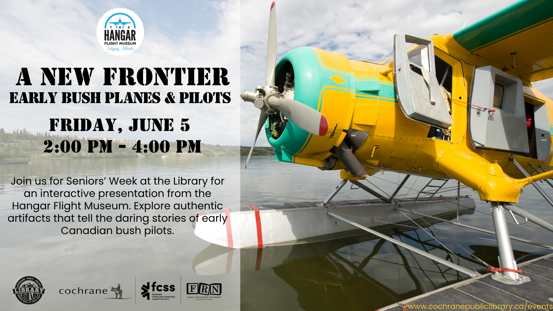 Bush plane on floats with event text