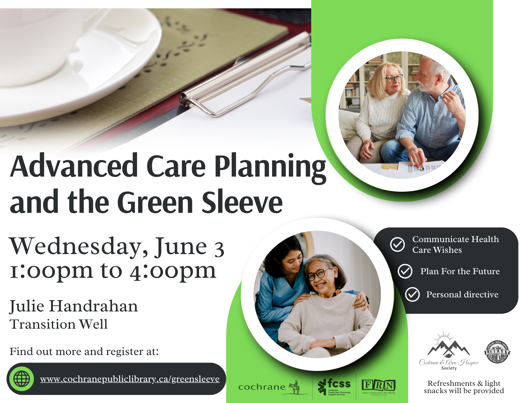 Green background with text showing program information