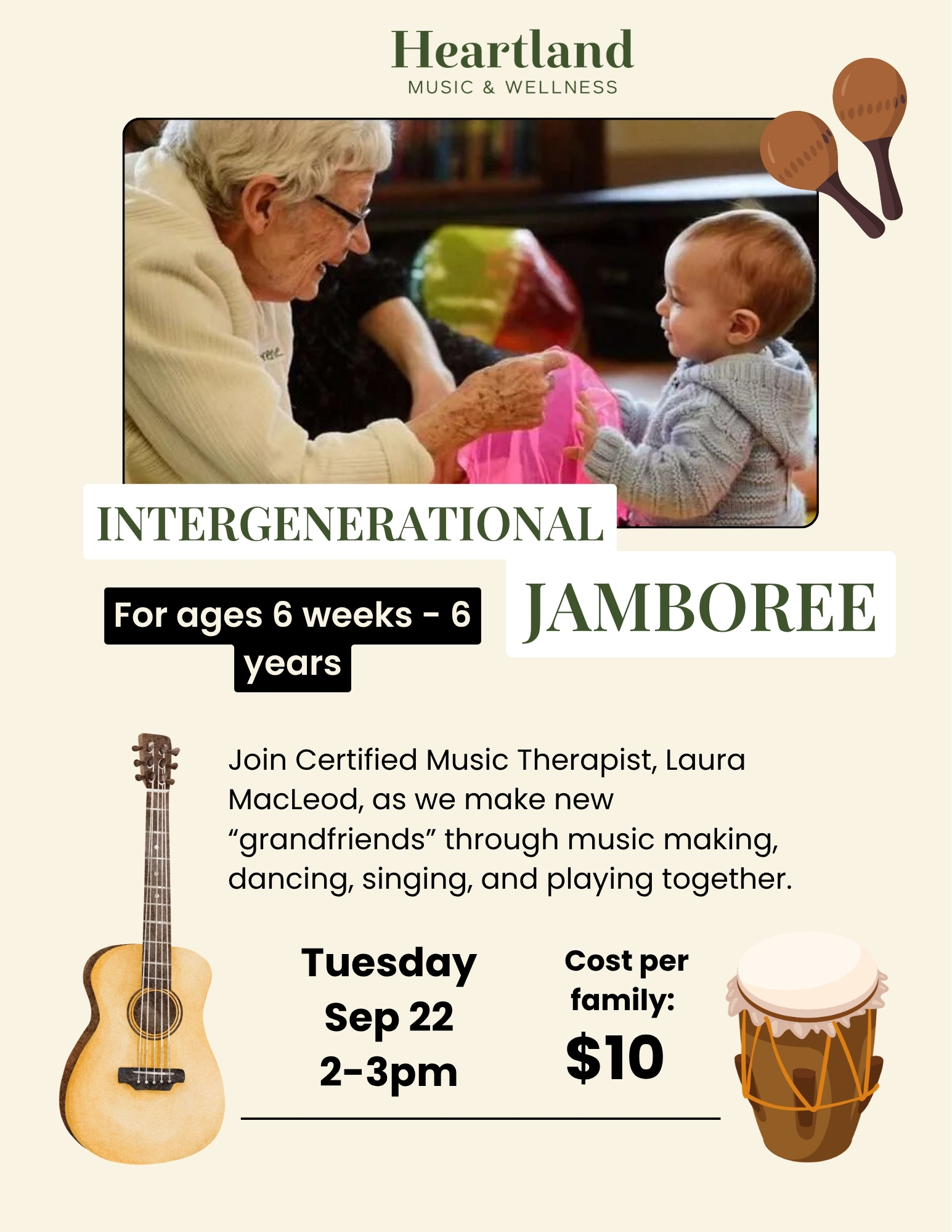 Poster with photo of senior and child playing music together
