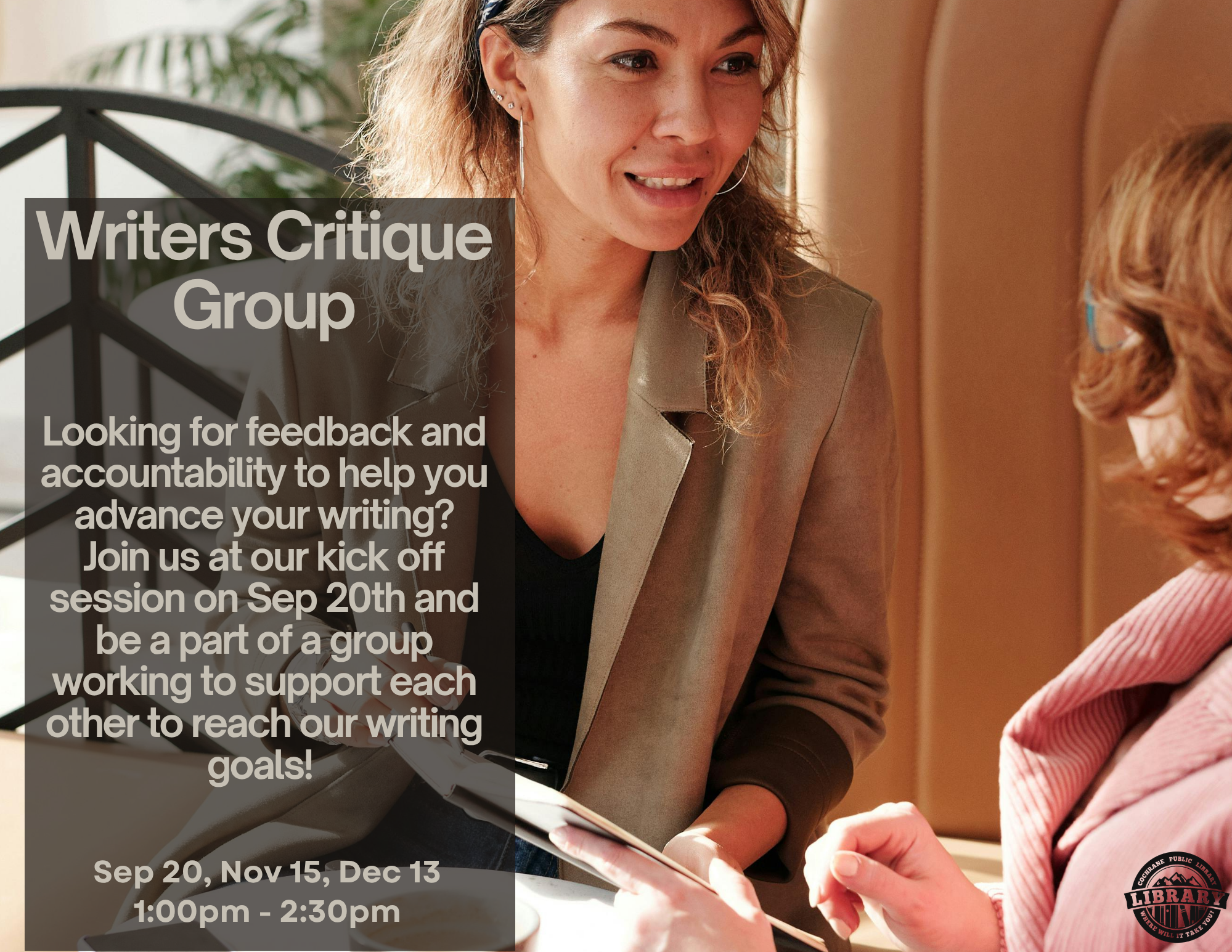 Are you looking for feedback and accountability to help you advance your writing? If you are able to commit time every month to read and evaluate short writing excerpts for other members as well as submit your own, join us on Sep 20th for our kick-off session and be a part of a group working to support each other to reach our writing goals! No editing experience needed, just constructive input during a discussion time!