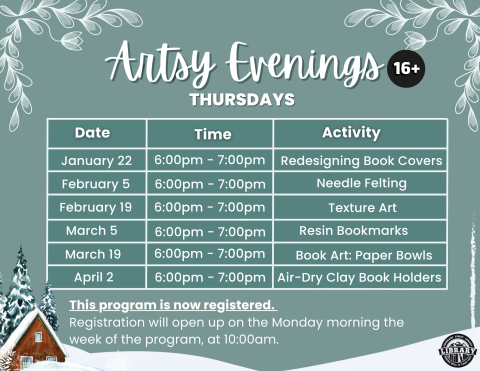 Poster with the dates of Artsy evenings