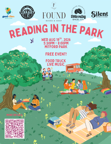 The 4th Annual Reading in the Park in partnership with the Cochrane Public Library, Found Books & Shop and Silent Book Club Cochrane. Come join us for a chill eve of music, food, reading, chatting, & enjoying the outdoors in beautiful Mitford Park! Grab your favorite book, a comfy blanket, dinner from Little Valley Bagel Co, and enjoy the fresh air and a little live music from Cochrane Good Vibes Memory Choir while diving into your next literary adventure. Whether you're into fiction, non-fiction, mystery